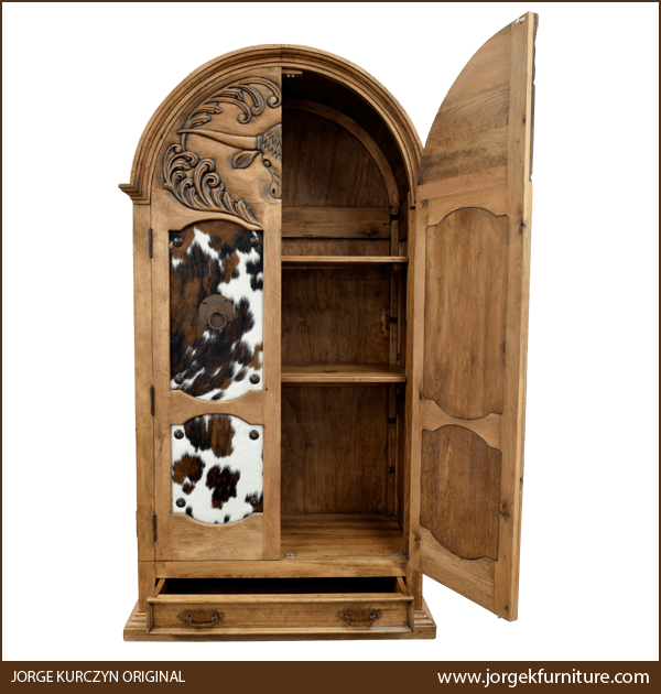 Lucero 3 armoire with right door and drawer open showing interior storage
