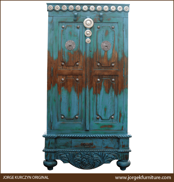 Front view of Las Cruces 3 armoire with straight rim and silver conchos