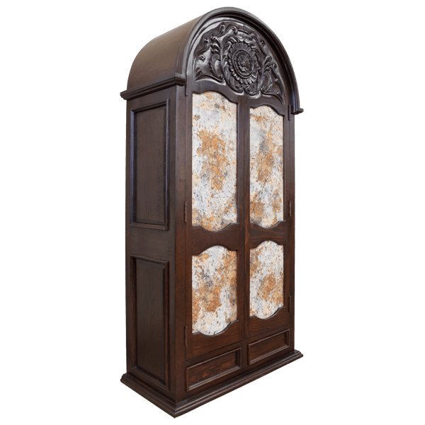 Three-quarter angle of La Negra Elegante 2 cabinet highlighting curved top and side panel details