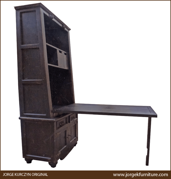Side view of Chuck Wagon 2 armoire with fold-down panel open as desk surface