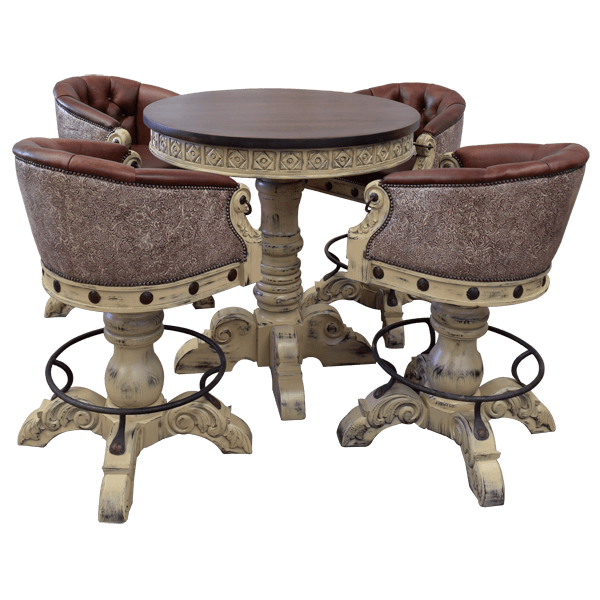 Set of four La Rocca 18 bar stools with matching bar table in antique eggshell finish