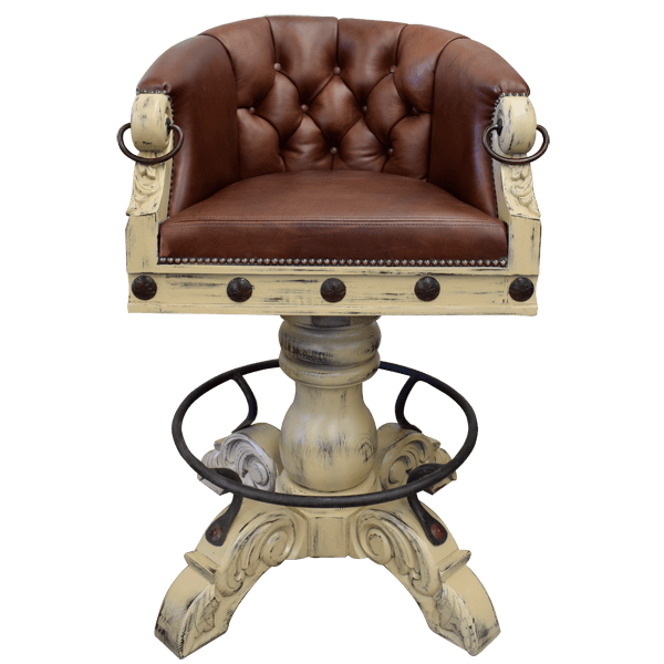 Front view of La Rocca 18 bar stool with contoured backrest and antique eggshell finish