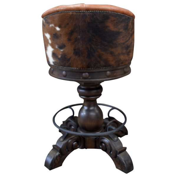 Back view of La Rocca Elegante 2 bar stool with button-tufted leather and carved wood frame