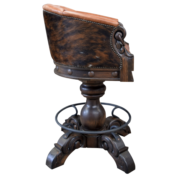 Side view of La Rocca Elegante 2 bar stool with trumpet pedestal and circular iron footrest