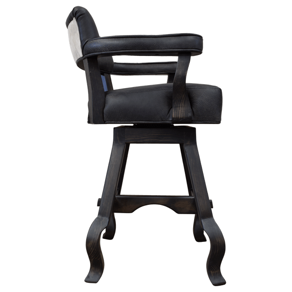 Side view of Rio Grande 3 bar stool showing padded armrests and adjustable backrest height