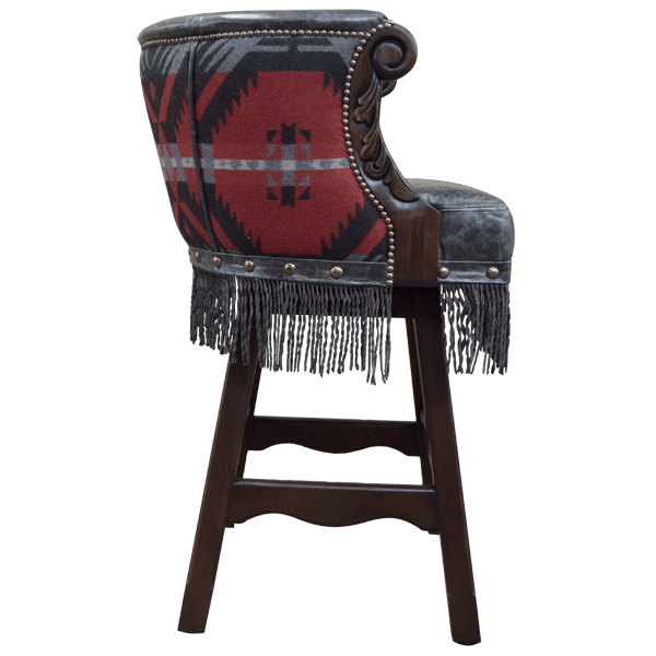 Side view of Buffalo 2 bar stool with horseshoe seat and curved footrest stretcher