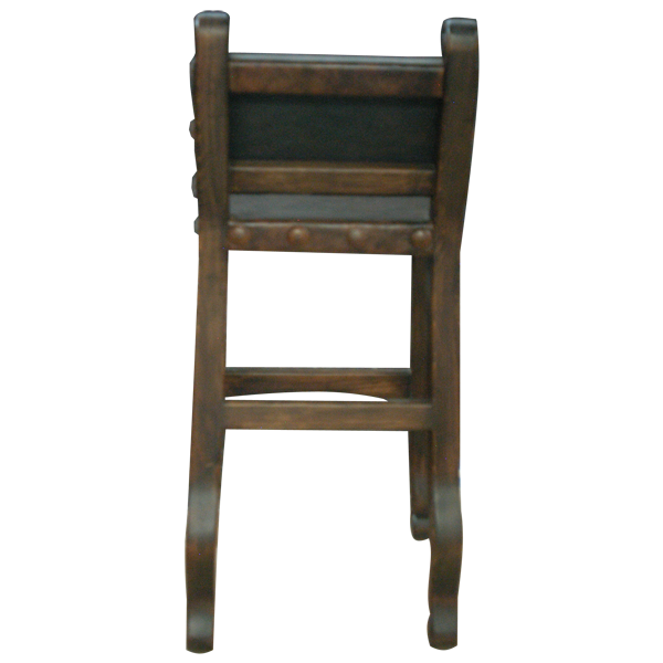 Back view of Colonial 2 bar stool with high back crossbar and dark cowhide backrest