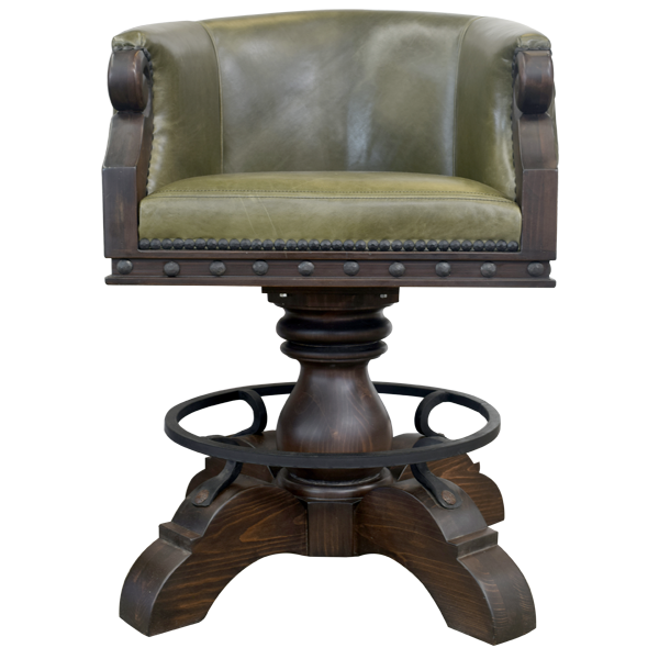 Front view of La Rocca 11 bar stool with green leather seat and button tufted backrest