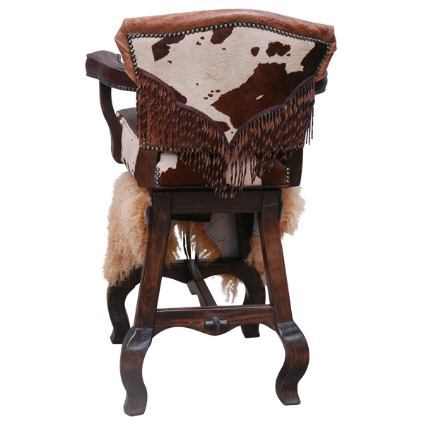 Rear view of Willy II bar stool with cowhide and crocodile leather backrest separated by fringe