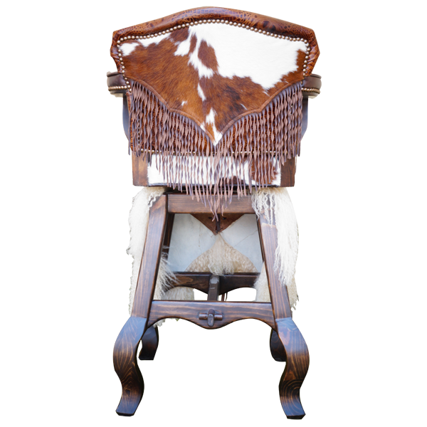 Rear view of Willy 3 bar stool with cowhide and crocodile leather backrest separated by fringe