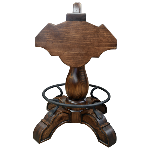 Rear view of Champion 3 Saddle bar stool with solid wood and iron base