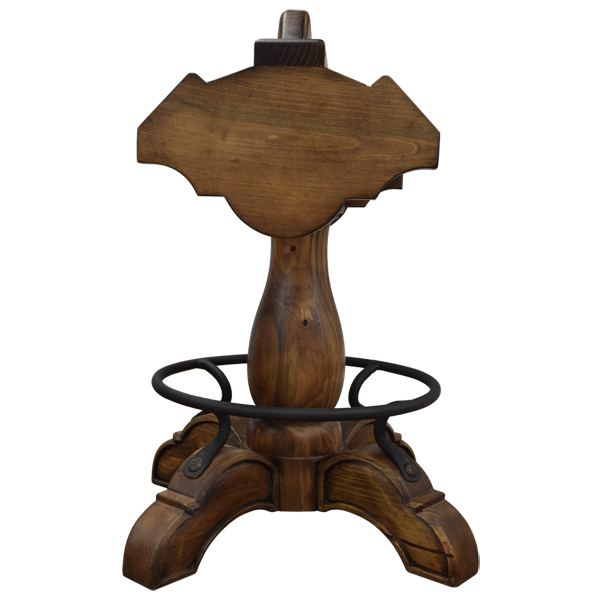Rear view of Champion 4 Saddle bar stool with solid wood and iron base