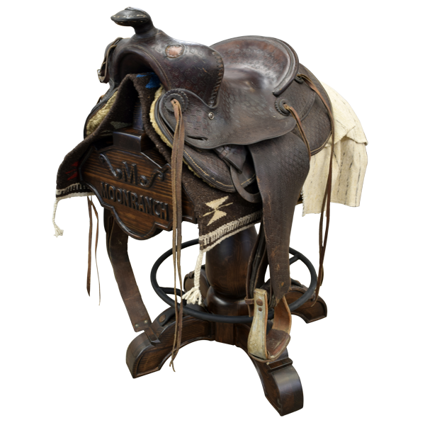 Semifrontal view of Champion 6 Saddle bar stool with saddle mounted for demonstration