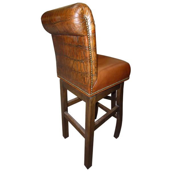 Rear three-quarter view of Orador bar stool with high back and curved legs