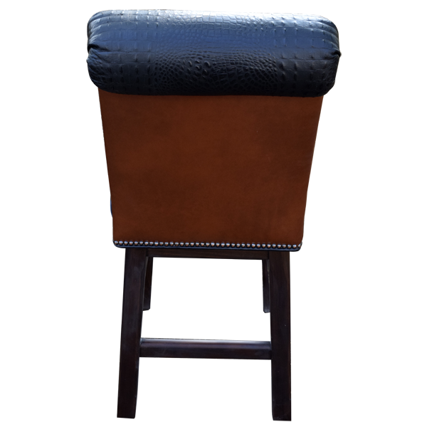 Rear view of Orador 2 bar stool with natural leather back and curved legs