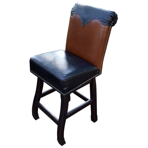Three-quarter front view of Orador 2 bar stool with high back and contrasting leather