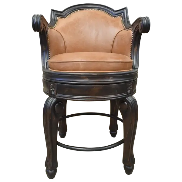Front view of Galán 2 bar stool with premium leather and nailhead trim