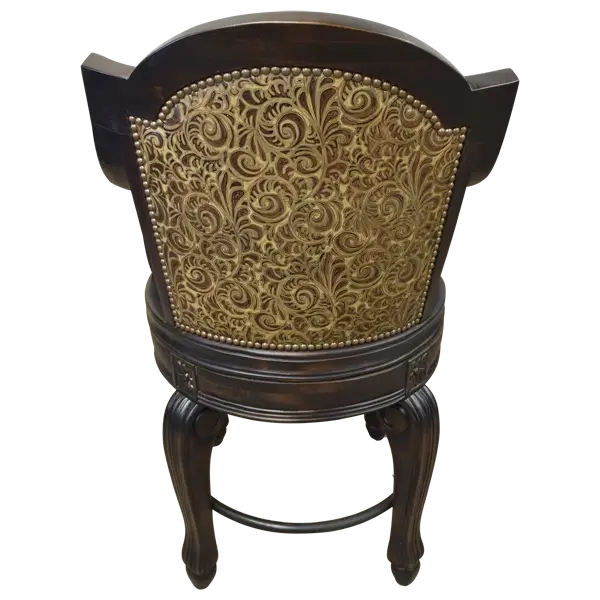 Rear view of Galán 2 bar stool with leather backrest and nailhead trim