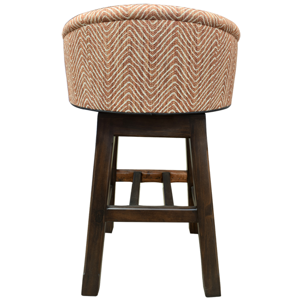 Rear view of Zen Serenity bar stool with patterned fabric back and contrasting crossbar