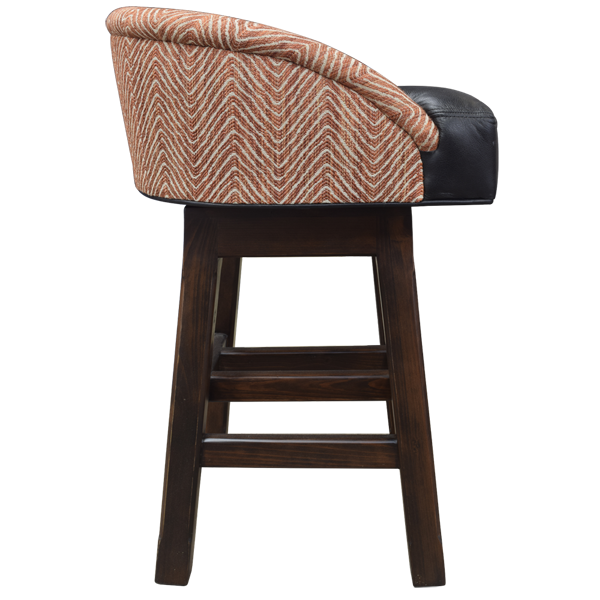 Side view of Zen Serenity bar stool with patterned fabric and splayed legs