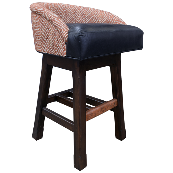 Three-quarter front view of Zen Serenity bar stool with contrasting crossbar and splayed legs