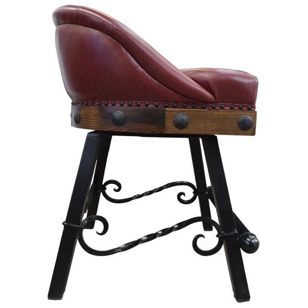 Side view of bar stool with earthen leather and iron conchos
