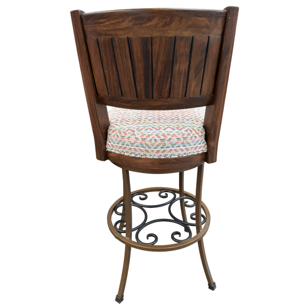 Rear view of French country barstool with metal and wood structure